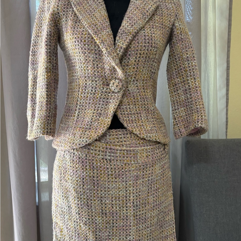Y2K Arden B Pastel Tweed Skirt Suit Set Lavender Peach Size S/4